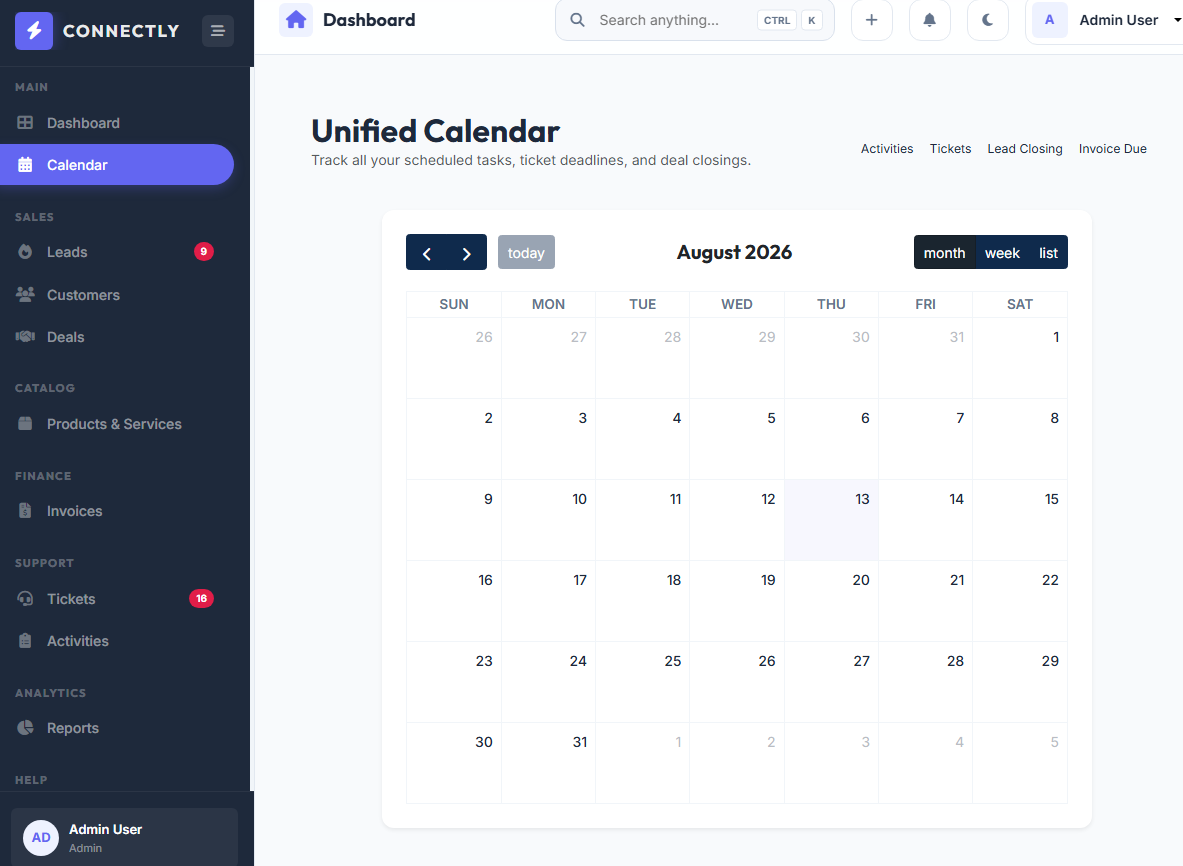 activities and calendar